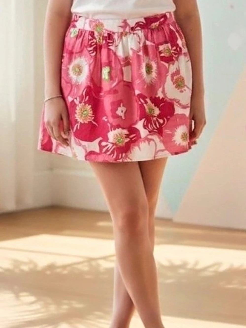 Lilly Pulitzer Floral Mini Skirt in Pink & White Size 4